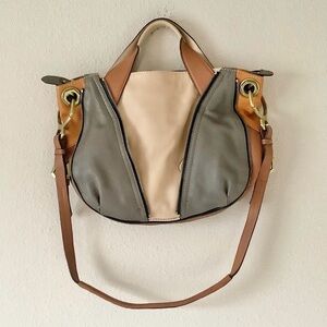 ORYANY Lian Pebble Leather Shoulder Bag Satchel Crossbody Colorblock Neutral